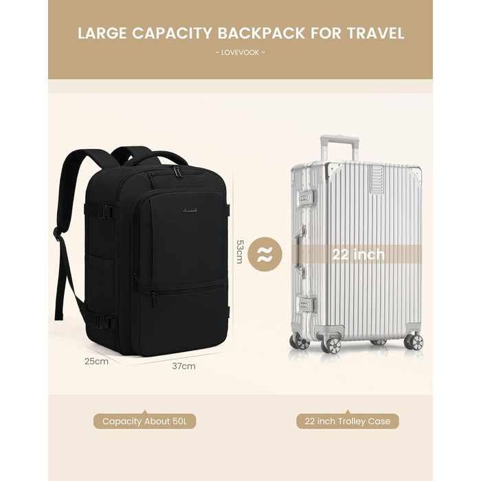 LOVEVOOK Рюкзак ручної об'єм 30L для чоловіків, валіза для ноутбука 15.6