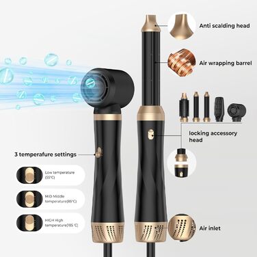 Airstyler 5 в 1: Фен-щітка, плойка, випрямляч для волосся. 1000W, 3 температурні режими, для об'єму, локонів та випрямлення. Білий (Чорний)
