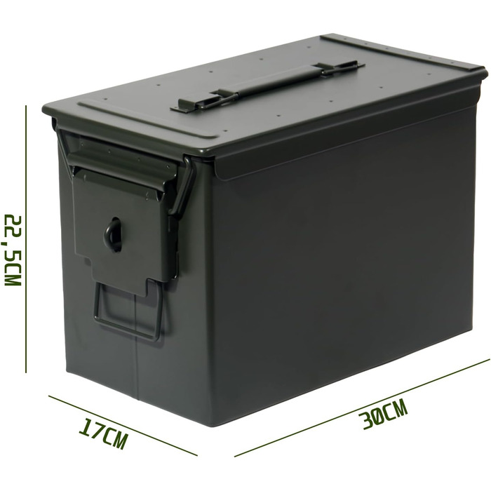 Ammunition Box, US Ammo Box, Cartridge Box, Lithium Battery Storage Box, Ammunition (Lockable - 28cm) (Security Ring - 30cm)