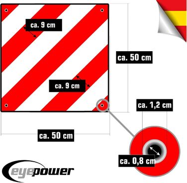 Відбивна попереджувальна табличка EYEPOWER 50x50 см, червоно-біла, для Італії та Іспанії, B-класу