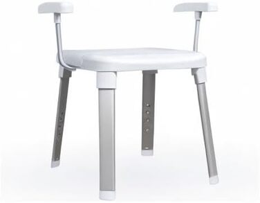 Weinberger Bath Stool Shower Seat with Backrest | Anti-Slip | Supports up to 150 kg | Modern Bathroom Aid for Seniors | Height Adjustable | Model 43906 | White (Bath Stool with Armrests)