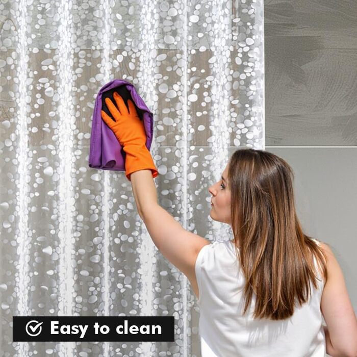 Штора для ванної MIULEE 180x180 см, прозора з 3D камінням, антигрибкова, з магнітами та кільцями (1 шт)