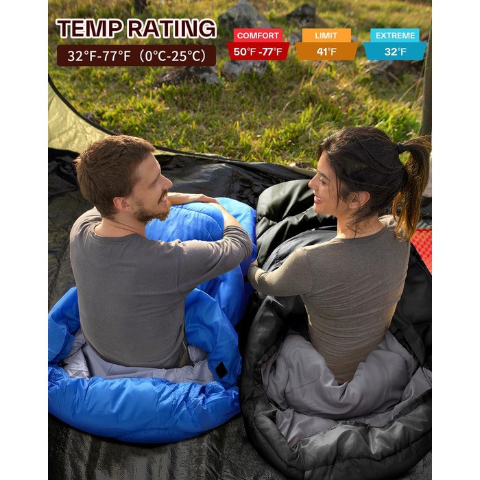 Сплячий мішок Sportneer Outdoor - ковдровий спальний мішок 3-4 сезони для дорослих, теплий, для кемпінгу, подорожей та активного відпочинку, 200x85 см, чорний