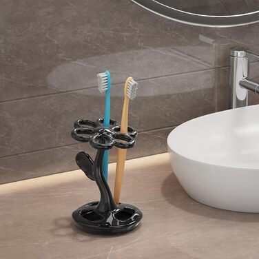 Тримач для зубних щіток та пензлів з кераміки, 6 відділень, сріблястий (чорний)