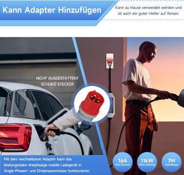 Кабель для зарядки електромобіля Type 2 Schuko 3.68kW 6м, з цифровим дисплеєм, регульованим струмом (1-15 годин) та відстроченим стартом