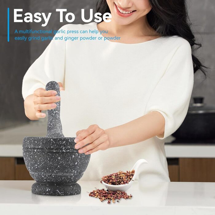 Набір для дроблення спецій та трав DEWIN: ступка та пестик з неслизьким дном (сірий)