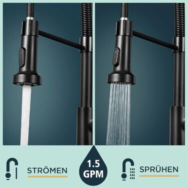 Кран кухонний FORIOUS з високим виливом, душовий набір, змішувач для мийки, кухонні крани, поворотний на 360°, 2 режими розпилення, нержавіюча сталь, матовий чорний