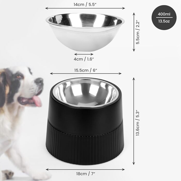 Станція годування Belle Vous для собак з висувними мисками, 400 мл, миска з нержавіючої сталі з антиковзним підставкою, велика/мала/середня собака/кіт