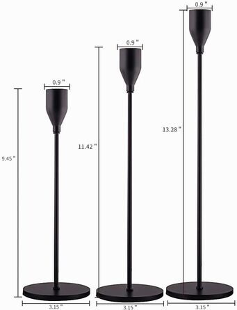 SUJUN Matte Black Candle Holders, Set of 3 for Taper Candles, Decorative Candle Holder for Wedding, Dinner, Party, Fits 1.9 cm Thick Candles and LED Candles (Metal Candle Holders)