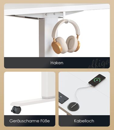 OffiGo Electric Standing Desk with USB Ports - Adjustable Height Desk, Memory Function, 160cm Width, White - Office & Home Desk