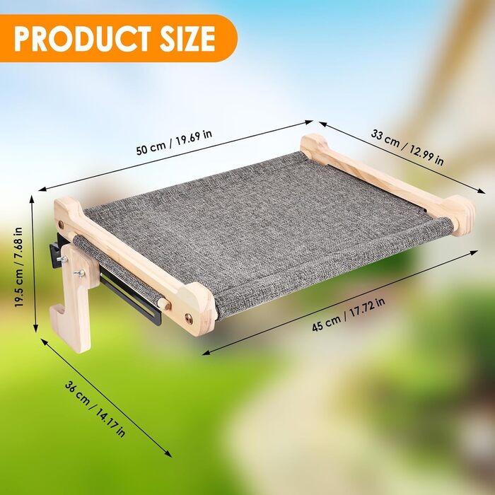 Підвісне ліжко для котів на підвіконня, 45x36 см, міцне, до 40 кг, з тканини льон