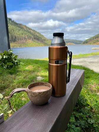 Термос із нержавіючої сталі King Thermosflasche блакитного кольору, 1,20 л - нержавіюча сталь, абсолютно герметичний, з кришкою-чашкою та ручкою, зберігає тепло 12 годин та холод 24 години, придатний для миття в посудомийній машині, без BPA, блакитний, 12