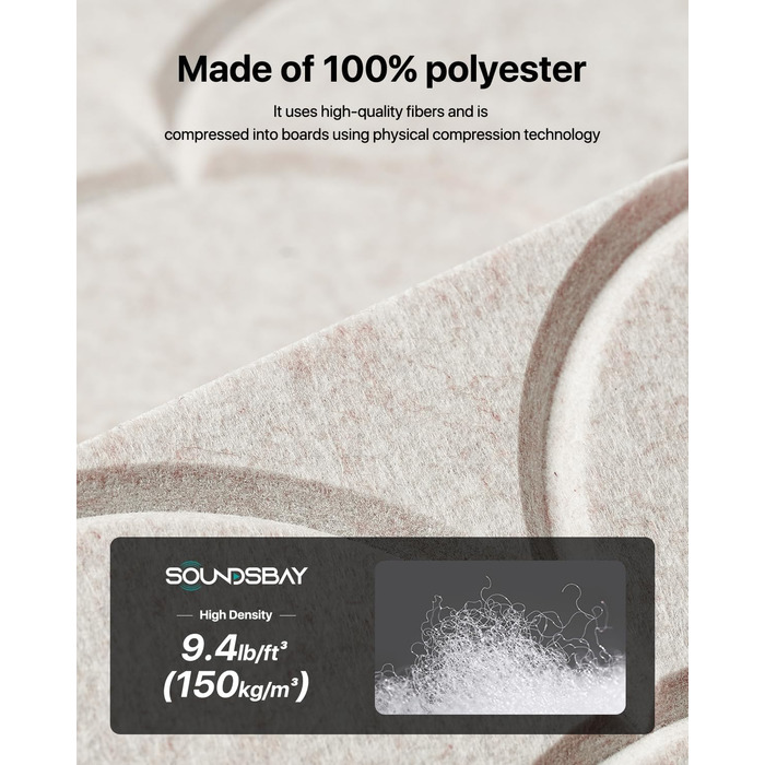 Акустичні панелі Soundsbay 12 шт, самоклейні звукопоглинаючі плити з поліестеру для шумоізоляції та декору стін, 30x30x0.9 см, світло-бежевий