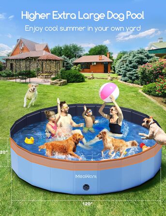 Meowant Foldable Dog Pool, Dog Bathtub, Splash Pool Large Thickened PVC, Extra Large Outdoor Foldable Kids Pool, Portable Non-Slip Dog Splash Pool, No Pump Required (272 x 50 cm) (305*50cm)