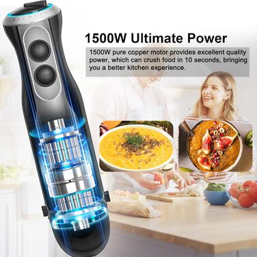 Стабілізатор Kolohoso 1500W 4-в-1: блендер, пюрірувальник, набір з міксером, подрібнювачем, 1500W, чорний
