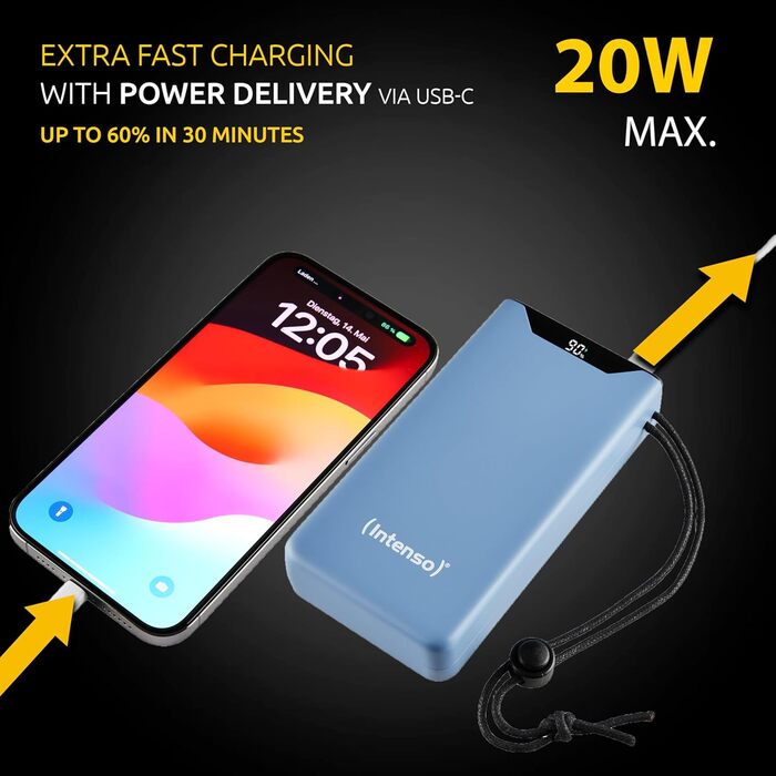 Powerbank Intenso F10000: 10000mAh, USB-C, USB-A, Швидка зарядка (PD 20W, QC 18W), Жовтий