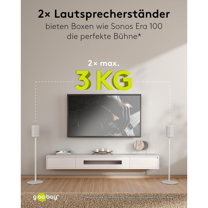 Стійка-підставка для колонки Sonos Era 100 від Goobay, з кабелем-менеджментом, біла, висота 71 см, витримує до 3 кг (71983)