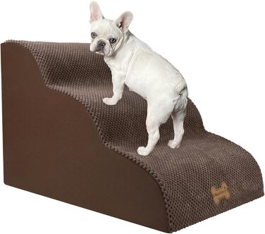 Non-slip Dog Stairs for Small Dogs 2-Step, Pet Stairs for Bed and Sofa made of High-Density Sponge, Dog Stairs Dog Ramp with Removable, Washable Cover and Non-Slip Bottom, 55x40x30cm (3 Steps Brown Dog Stairs)