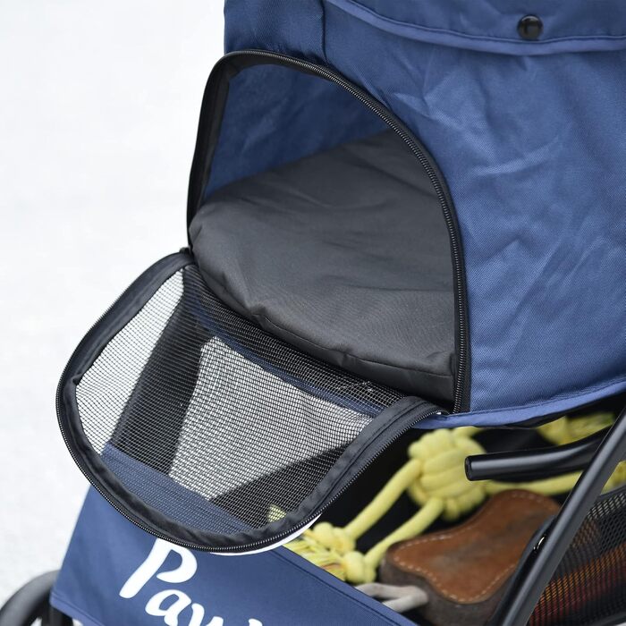 Візок для собак PawHut, складаний, з подушкою, для котів та собак, 4 колеса, сітчасте вікно, місткий, матеріал 600D Oxford (Блакитний)