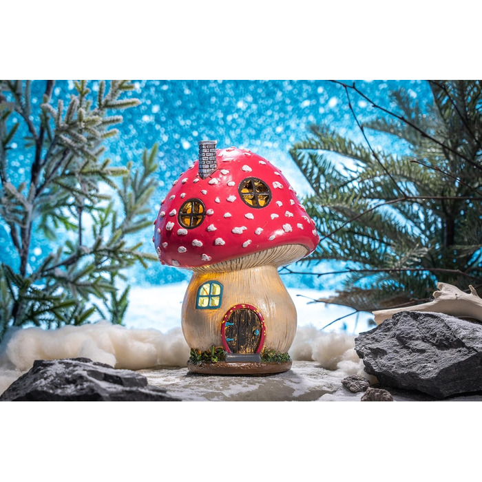 TERESA'S COLLECTIONS Outdoor Garden Decor Fairy House Garden Solar Lighting Mushroom Elf House Fairy Garden Solar Garden Lighting Fairy House made of Resin Pink Gifts for Women 19cm