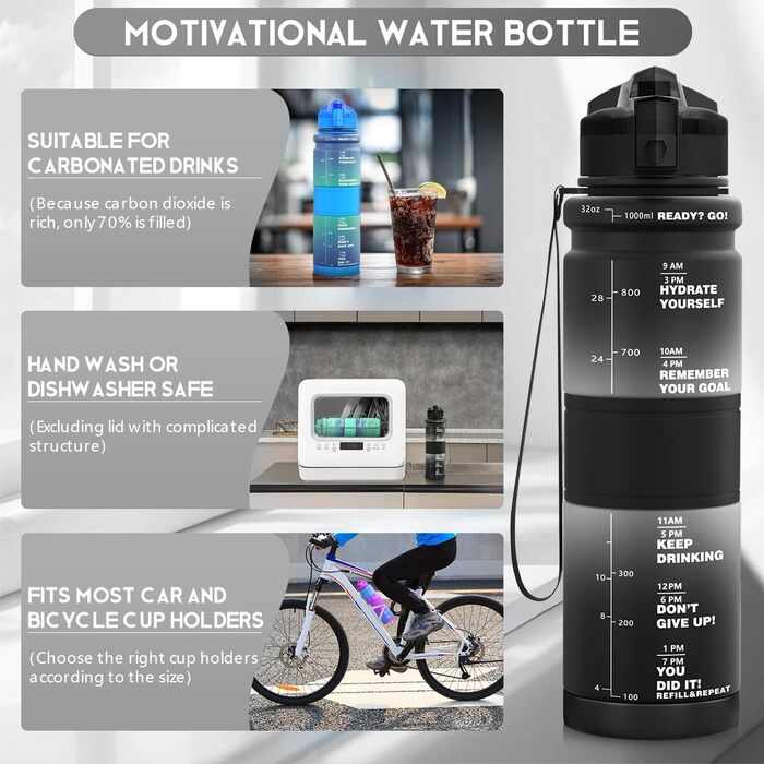 ZORRI Sport Water Bottle for Kids, 500 ml/700 ml/1000 ml, BPA-free, eco-friendly Tritan plastic, reusable water bottles with filter, 1000ml-32oz (Black/White, 503 ml)