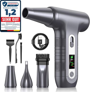 Електричний повітряний дмухач з HD-дисплеєм - 200000 обертів/хв, LED-підсвічування, акумуляторний міні-дмухач, спрей для чищення ПК, повітряний дмухач для клавіатури, дому, авто, W06, сріблястий