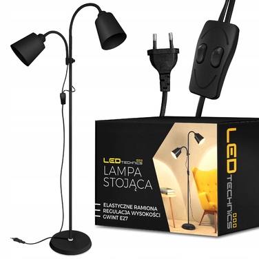 Підлогова LED-лампа LEDTechnics, чорна, 2x E27, 20 Вт, регульована, 170 см