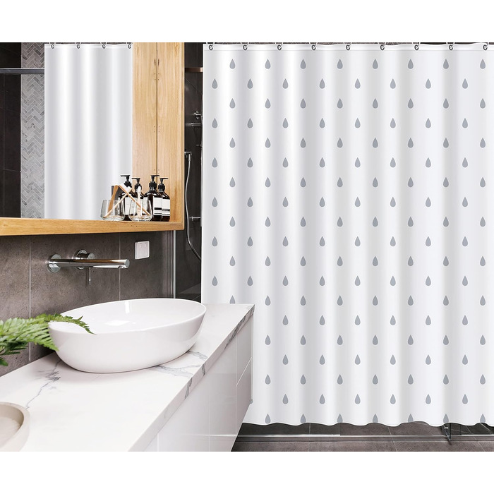 Штора для душу YOUNG DA текстильна біло-сіра з малюнком 