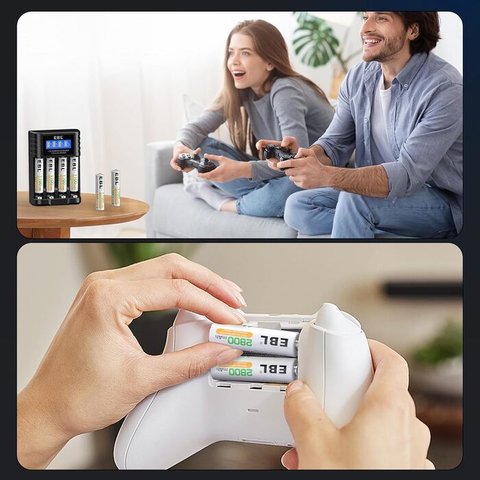 Зарядний пристрій EBL для акумуляторів AA AAA 1.2V NI-MH/Li-Ion, Type-C, індикатор заряду, окремий відсік