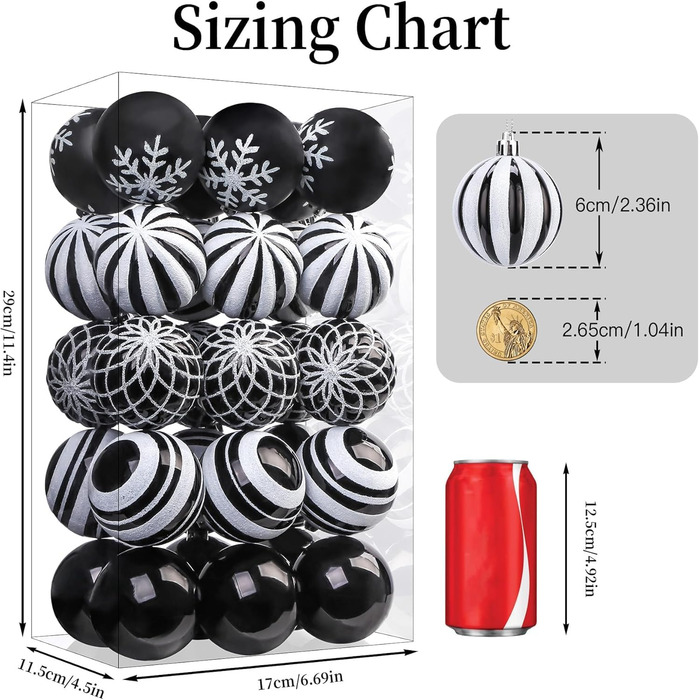 Декоративні кулі для ялинки Shareconn 30 шт., 60 мм (червоний & золотий, чорний & білий)