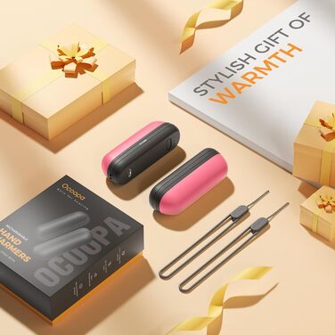 Ручний обігрівач OCOOPA UT2S Mini, 5200mAh, 2 шт., Магнітний, Електричний, Перезарядний, для кемпінгу та активного відпочинку, подарунок для жінок та чоловіків (чорний, рожевий)