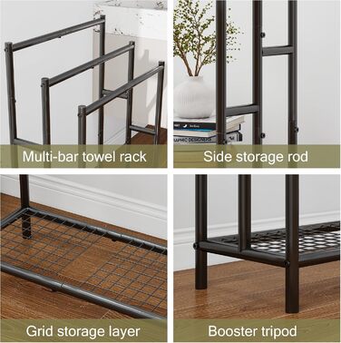 Підставка для рушників, тримач рушників, стійка для рушників на 3 рейки, чорний, для ванної кімнати