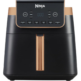 Ninja Air Fryer MAX PRO, 6.2 L, Oil-Free, Large Drawer, Roasting, Baking, Air Fry, Non-Stick Coated, Dishwasher-Safe Basket & Crisper Grate Insert, Silicone Tongs, Black/Copper, AF180EUCP Single 6.2L Copper/Black