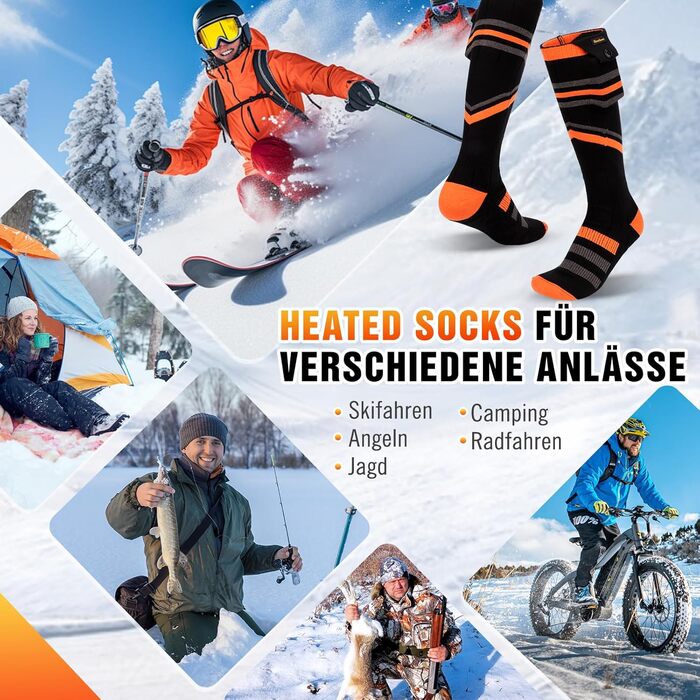 Гріючі шкарпетки для жінок та чоловіків, 7000mAh, 4 режими нагріву, для зимових видів спорту (лижі, піші прогулянки, велоспорт), розмір 36-43