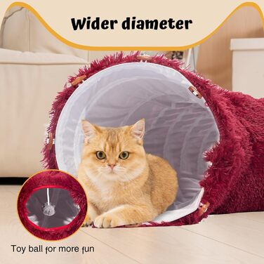 Cat Tunnel with Central Cushion, Soft Cat Toy Round Multi-Function Cat Bed - (Red)