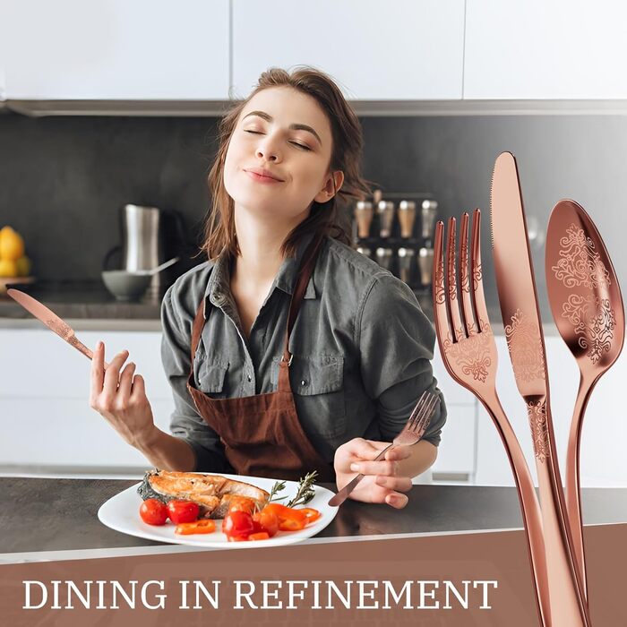 Набір столових приборів Dragon Riot на 6 осіб (30 предметів) з нержавіючої сталі, рожеве золото, для дому/вечірки/ресторану