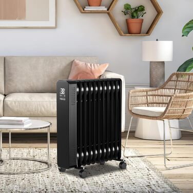 Масляний радіатор Fiqops 2500W з WiFi, термостатом та пультом керування, 11 ребер, чорний