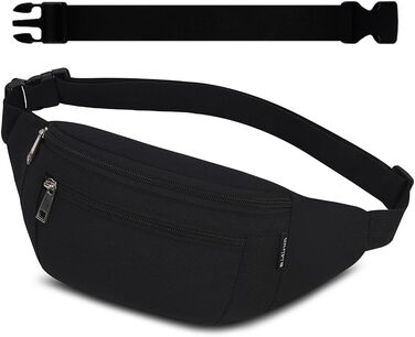 Поясна сумка на пояс, нагрудна сумка, спортивна сумка на стегно для жінок та чоловіків, водонепроникна, велика, для телефону, для кемпінгу, піших прогулянок, фітнесу, велосипеда, бігу (чорна)