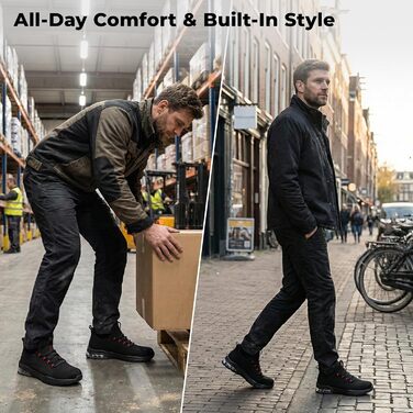 Захисні черевики SPIEZ для чоловіків та жінок, легкі робочі черевики з композитною захисною шапкою, неслизькі з повітряною подушкою для комфорту, чорно-червоні, розміри EU 36–46