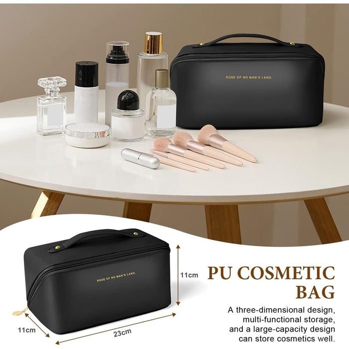 Чорна косметичка для подорожей з PU шкіри, велика місткість, водонепроникна | Органайзер для туалетних аксесуарів