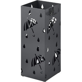 WOLTU Iron Umbrella Stand - Rectangular, 20x20x49cm - with Water Tray & 4 Hooks - Anthracite SST02an