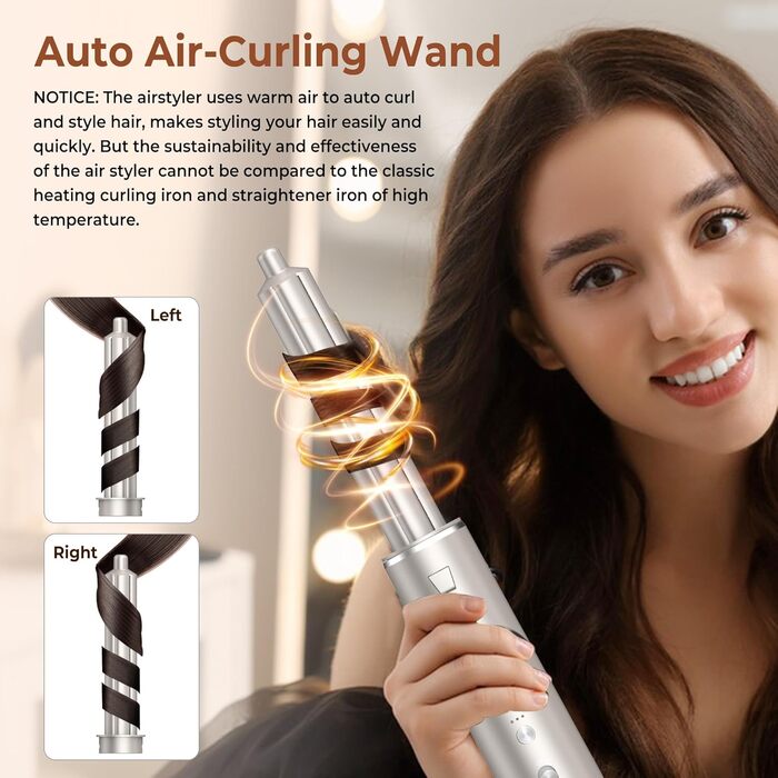 UKLISS 8-в-1 Pro Airstyler: Фен-щітка, локони, стайлер для волосся. Потужність 1400W, 110,000RPM, комплект для створення зачісок. Подарунок для жінок