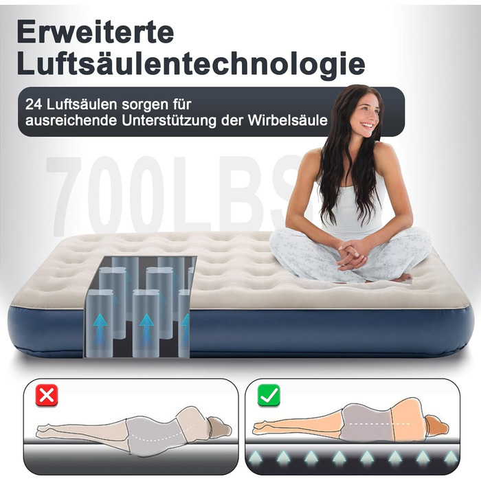 Надувне ліжко для двох осіб з електричним насосом, самонадувна, 198x152x25 см, блакитний колір