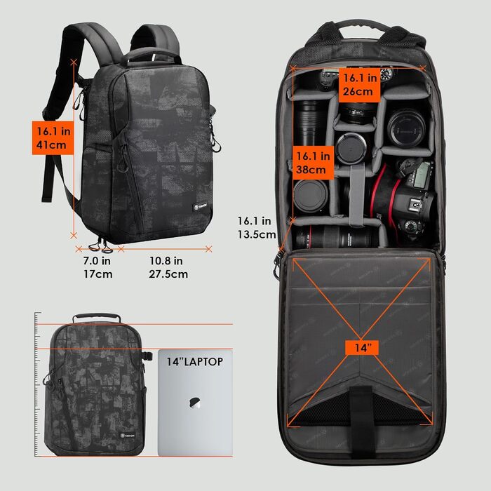 Рюкзак для фотокамери TARION: водонепроникний, з відділенням для ноутбука 14