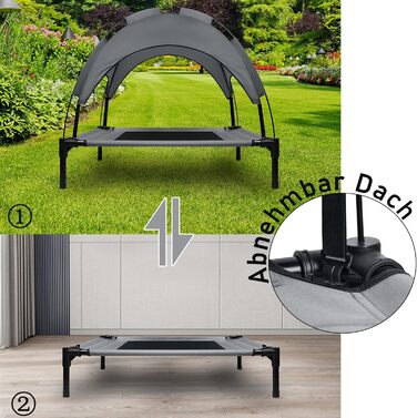 Ліжко для собак з балдахіном, лежанка для тварин Outdoor 2 в 1, софа для собак, піднята лежанка для котів та собак великих та маленьких порід, 122x92x102 см