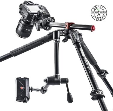 Штатив Manfrotto MT190XPRO4 з кутовою центральною колоною - 4-секційний штатив для DSLR та бездзеркальних камер, чорний/антрацитовий алюміній