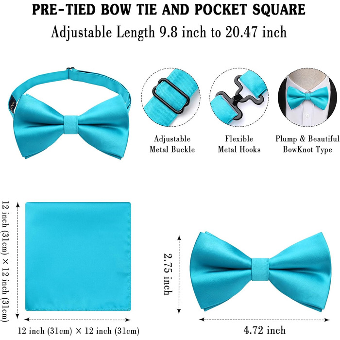 Метелик HISDERN для чоловіків однотонний, регульований, для вечірки, весілля (Турквіс)