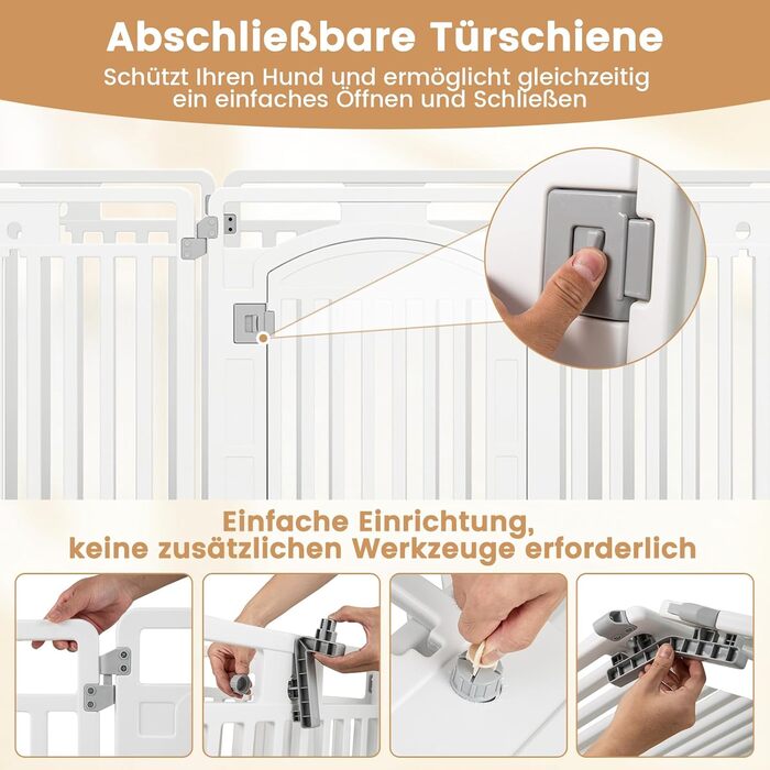 Летіж для цуценят COSTWAY з 6 панелей, 80 см, білий. Летіж для собак Outdoor/Indoor, з замком та фіксаторами