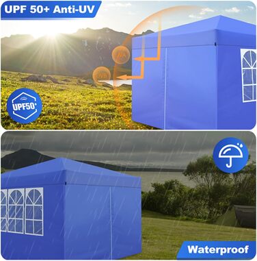 Gazebo, Leadyeah Pop-Up Pavilion with Sides, Foldable Camping Pavilion 2.5 x 2.5, Heavy-Duty Pavilion Tent, Completely Waterproof, 50+ UV Protection for Camping, Party - Beige (3x3m Blue)