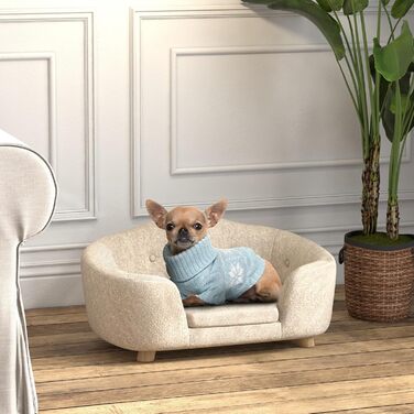 PawHut лежанка для собак та котів з подушкою, м'яка, з кишенею, 70x47x30 см, темно-сірий/кремовий